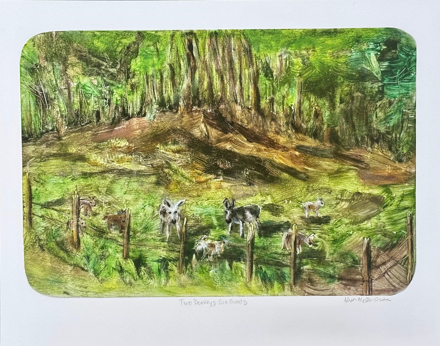 Two Donkeys Six Goats Print