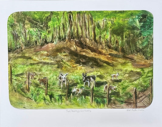 Two Donkeys Six Goats Print